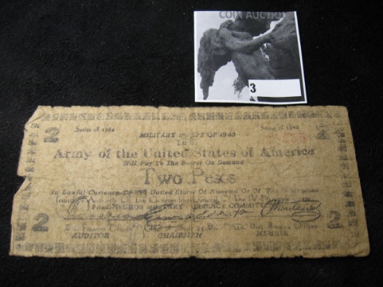 Two Pesos Military Script of 1943 "Army of the United States of America", serial no. faded.