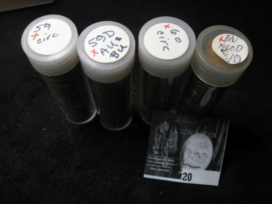 1959 P, 59 D, 60 P LD, & 60 D SD Lincoln Cents in four plastic tubes.