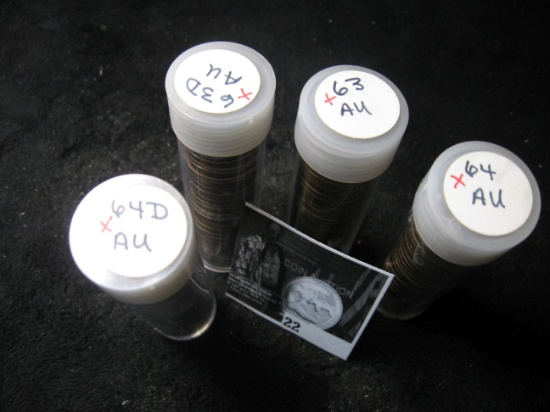 1963 P, 63 D, 64 P, & 64 D Lincoln Cents in four plastic tubes. The tubes appear to be over full.