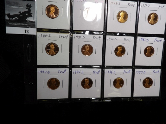 1969 S, 71 S, 78 S, 79 S, 80 S, 81 S, 82 S, 83 S, 84 S, 85 S, 86 S. & 87 S Proof Lincoln Cents.