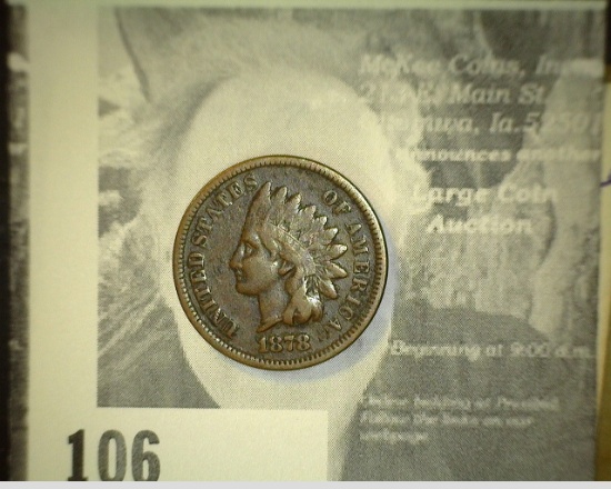 1878 U.S. Indian Head Cent, Fine.