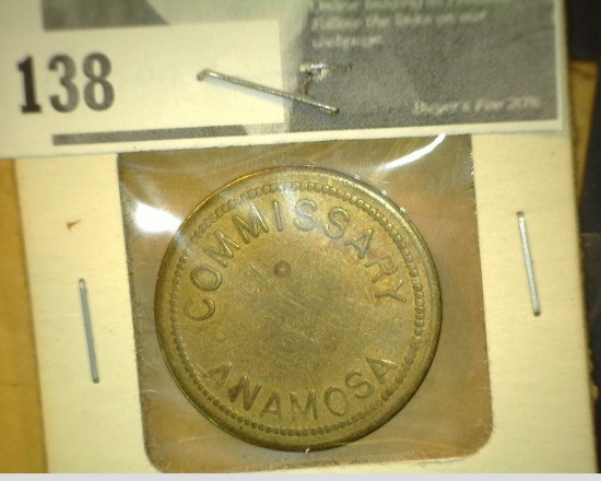 Anamosa Commissary; Good for 30c in Trade. 28mm Brass.