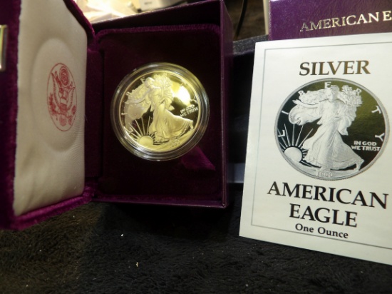 1990 S American Eagle One Ounce Silver Proof Dollar in original box as issued.