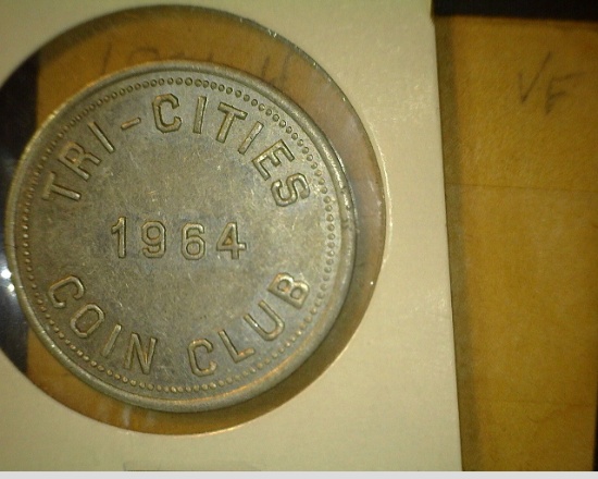TRI-CITIES/1964/COIN CLUB; ANNUAL COIN SHOW/SOUVENIR, rd., al., 31mm. First I have seen in forty yea