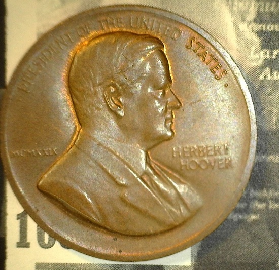 Herbert Hoover Presidential Inaugural Medal, bronze, high relief, 34mm.