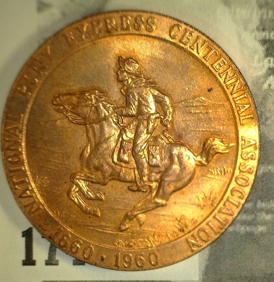1860 * 1960 NATIONAL PONY EXPRESS CENTENNIAL ASSOCIATION; UNITED STATES COMMEMORATIVE MEDAL/RUSSELL*
