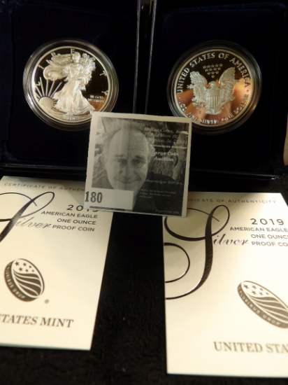 (2) 2019 S American Eagle One Ounce Silver Proof Dollars in original boxes as issued. Ex. Dean Oakes