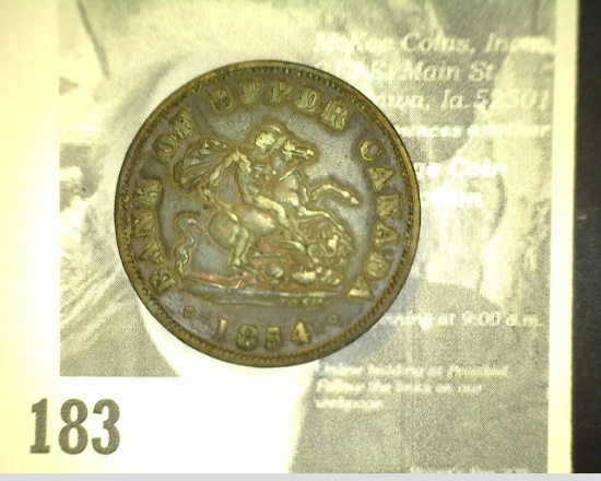 1854 Bank of Upper Canada Half Penny Token, EF.
