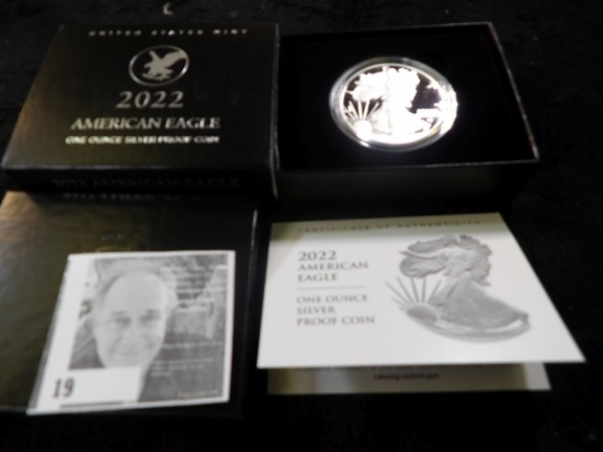 2022 W American Eagle One Ounce .999 Silver Proof in original box of issue with C.O.A.