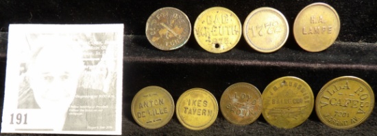 (9) Unattributed Maverick Good For Tokens. All brass, round, one holed.