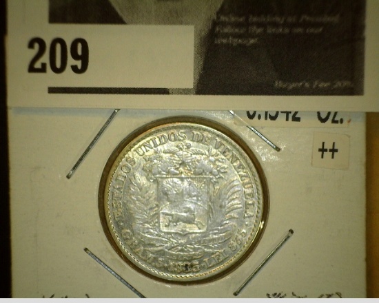 1935 Venezuela Silver Bolivar, Y # 22, .8349 Silver, 0.1342 ASW