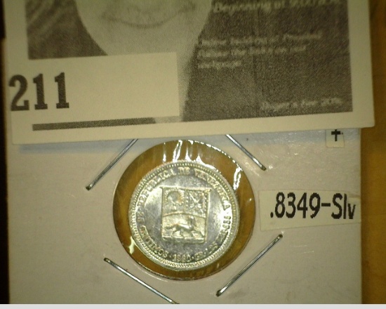1960 Venezuela Silver 25 Centimos, Y # 35a, .8349 Silver, 0.0336 ASW