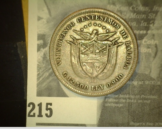 1904 Panama 25c containing 12.5 grams 0.900 fine Silver.