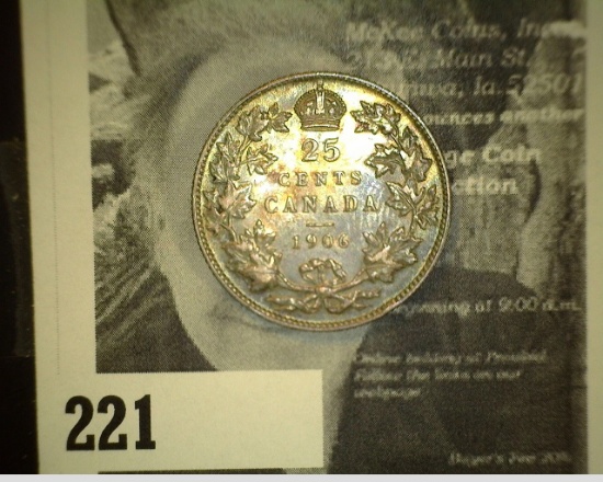 1906 Canada Silver Quarter, King Edward VII, Large Crown variety. EF.