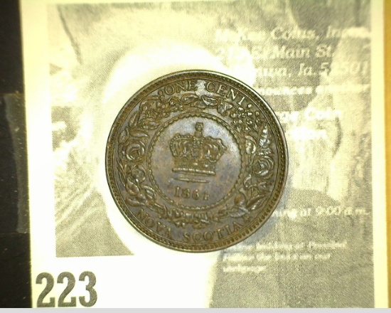 1864 Nova Scotia Large Cent, Brown AU.