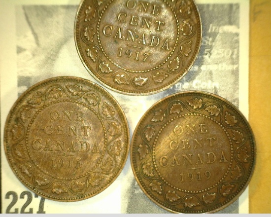1915 AU, 1917 VF, & 1919 VF Canada Large Cents.