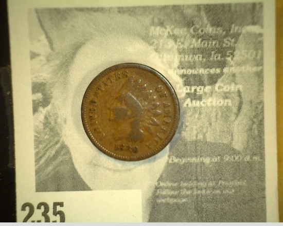 1880 Indian Head Cent, die crack through date, die crack in "America".