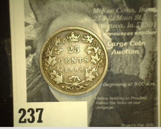 1886 Canada Queen Victoria Silver Quarter.