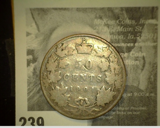1901 Canada Queen Victoria Silver Half Dollar.