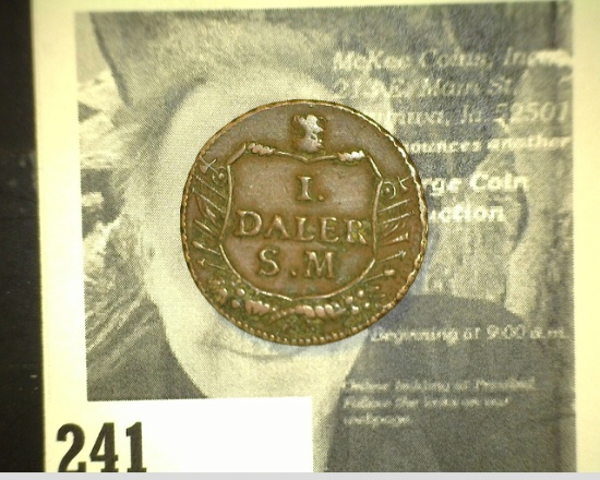1717 Sweden Copper One Daler, VF.