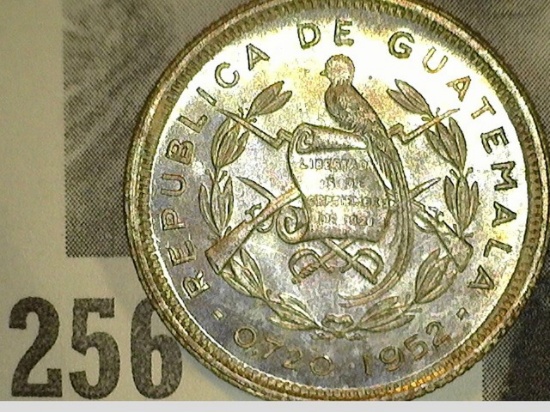1952 Guatemala Silver 10 Centavos, BU.