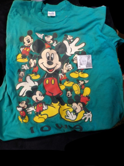 Adult Medium "IOWA" Mickey Mouse T-Shirt depicting multiple images of Mickey. Needs washed.