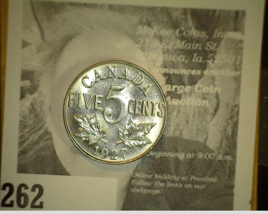 1927 Canada Nickel, Gem BU.