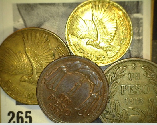 Chile: 1965 Five Cent, 1964 Ten Cent, & 1915 & 1951 Pesos.