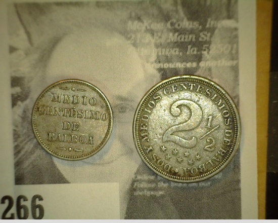 Panama: 1907 1/2 Centesimo EF & 1907 2 1/2 Centesimo VF.