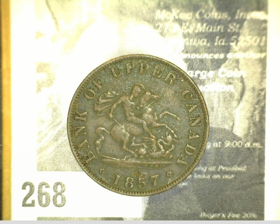 1857 Bank of Upper Canada Half Penny Token, VF+.