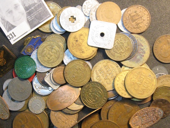 (90) Pieces of Transportation Tokens, Elongated, Medals, Foreign Coins & Pinbacks.