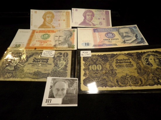 (6) Attractive & Colorful Foreign Banknotes from Germany, Peru, & the Republic of Hrvatska.
