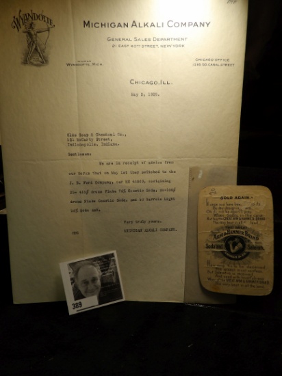 May 2nd, 1929 letter on Stationery "Michigan Alkali Companyâ€¦Wyandotte, Mich." & an interesting Arm