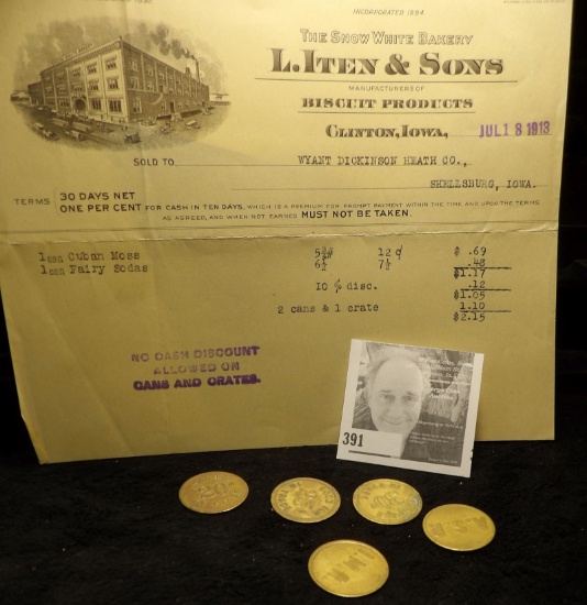 The Snow White Bakery L. Iten & Sons Manufacturers of Biscuit Products Clinton, Iowa Invoice dated J