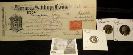 January 10, 1899 Certificate of Deposit Farmer's Savings Bank, Victor, Iowa with 2c magenta Document