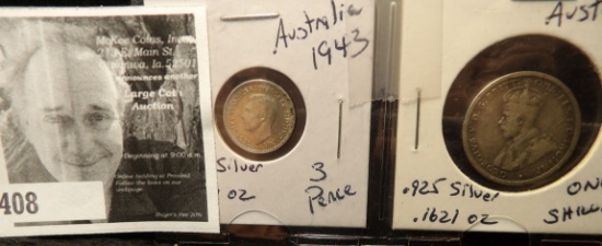 1943 Australia 3 Pence - AU, .925 silver & 1931 Australia One Shilling - .925 silver