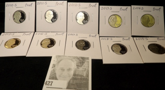 2010 S, 11 S, 12 S, 13 S, 14 S, 15 S, 16 S. 17 S. 18 S, & 19 S Proof Jefferson Nickels. All carded.