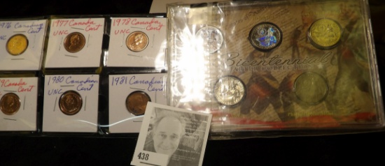 1976, 77, 78, 79, 80, & 81 Canada Maple Leaf Cents; & a Bicentennial Quarter Collection in a special