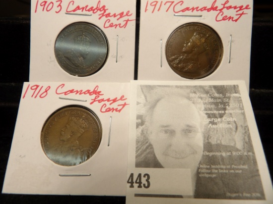 1903, 1917, & 1918 Canada Large Cents.