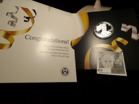2022 W "Congratulations!" American Eagle One Ounce .999 Silver Proof in original packet of issue wit