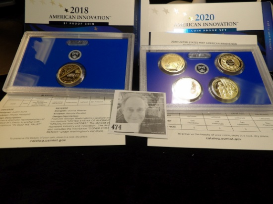 2018 S American Innovation $1 Proof Coin in original packet & 2020 S Connecticut, Massachusetts, Mar