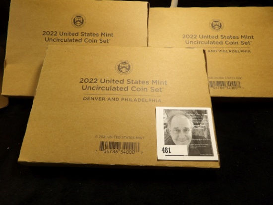 (3) 2022 P & D U.S. Mint Sets in original unopened boxes of issue.