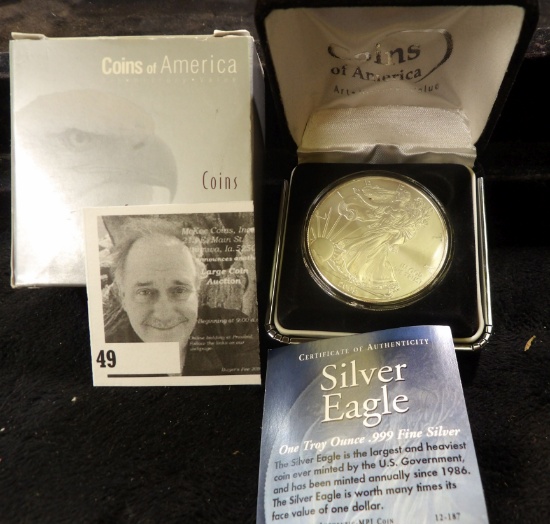 2019 American Eagle Brilliant Uncirculated Silver Dollar in velvet-lined case.