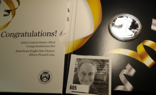 2022 W "Congratulations!" American Eagle One Ounce .999 Silver Proof in original packet of issue wit