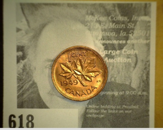 1949 Canada Maple Leaf Cent Bright Red BU.