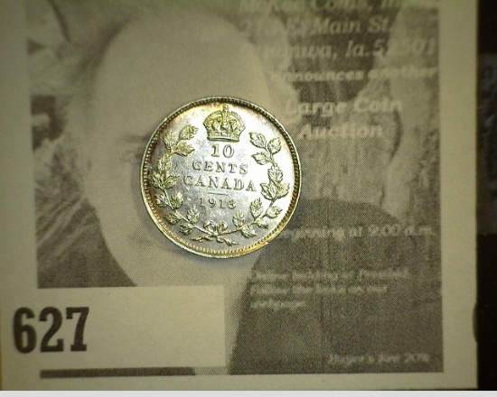 1913 King George V Canada Silver Dime, Superb AU.