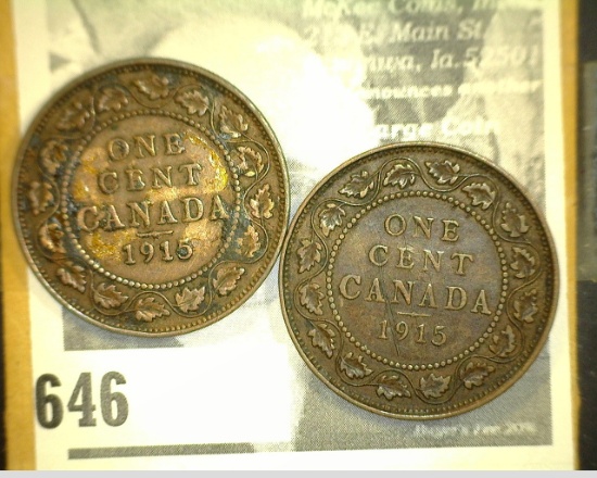 Pair of 1915 King George V Canada Large Cents, both VF.