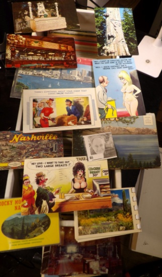 Approximately 800 Old Post Cards in a Postal Card box. Most are in booklets or packets. A number of