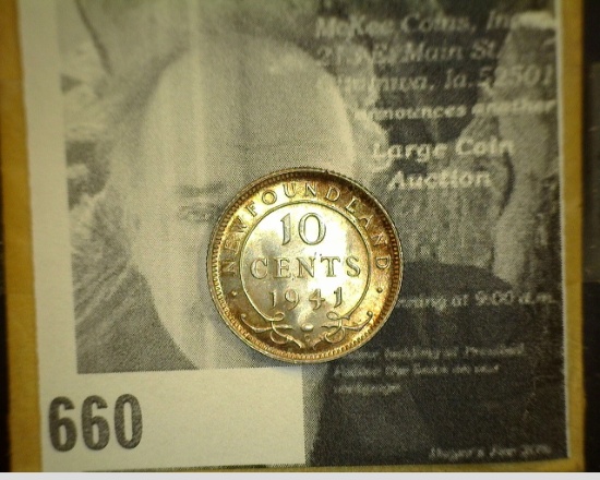 1941 C King George VI New Foundland Silver Dime, Gem BU.