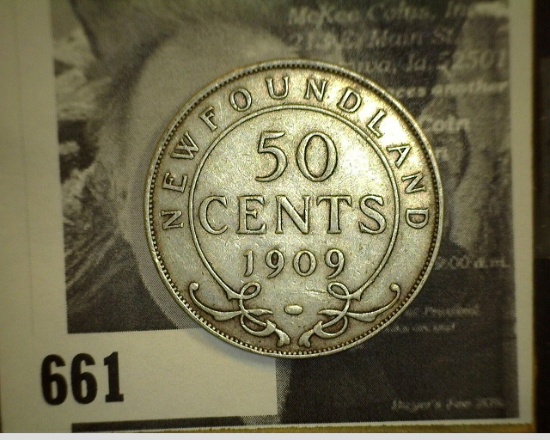 1909 King Edward VII New Foundland Silver Half Dollar, EF.